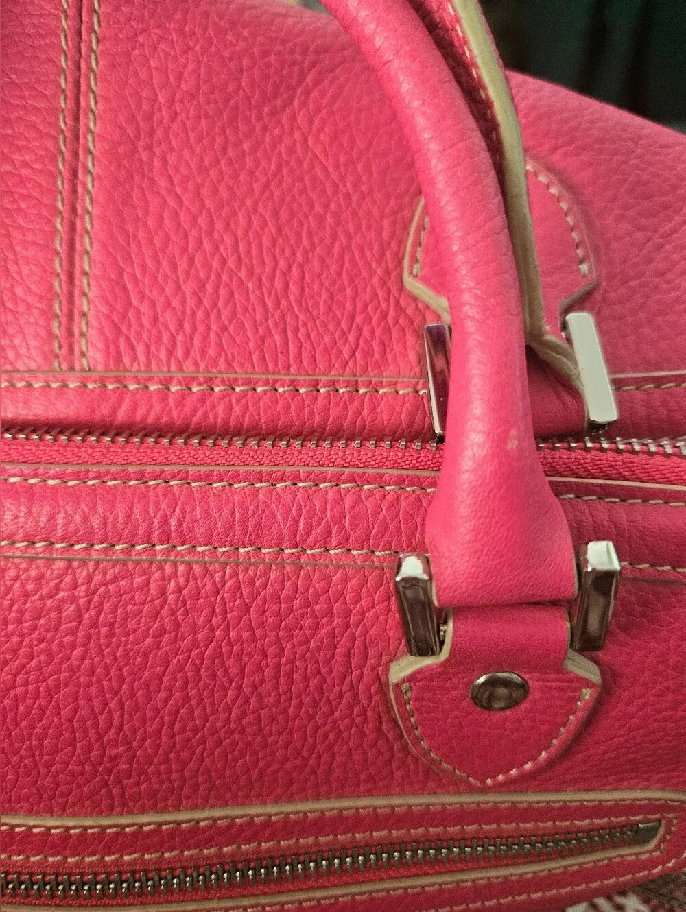 Etienne Aigner Fuchsia Pink Pebble Leather Satchel Handbag